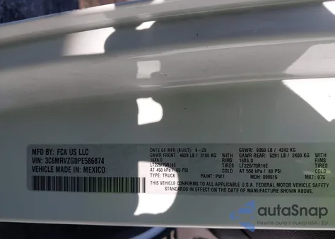 2023 Ram Promaster 3500 Cargo Van Super High Roof 159 Wb Ext from USA, damaged, VIN 3C6MRVZG0PE586874